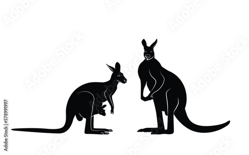 Kangaroo logo. Isolated kangaroo on white background. Set silhouettes of kangaroo  different poses  black color. Vector illustration.