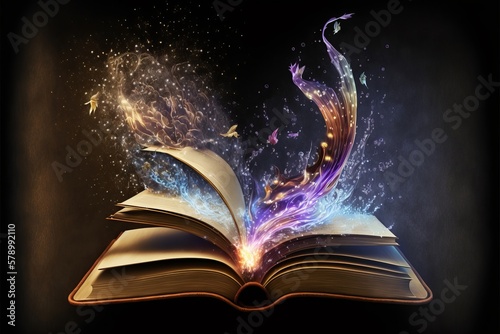 Magic coming out of an open book symbolizes the power of reading made with Generative AI