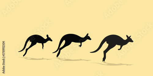 black silhouette of kangaroo jumping Drawing isolated  vector illustration.