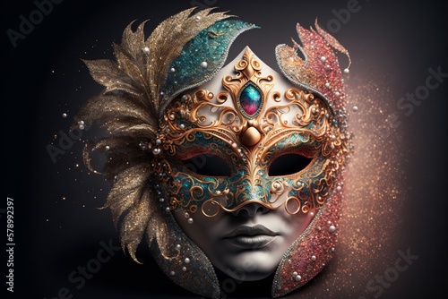 Venetian mask with diamonds glitter made with Generative AI © Yaroslav