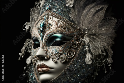 Venetian mask with diamonds glitter made with Generative AI