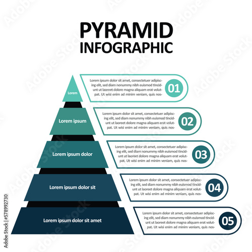 Pyramid Infographic, funnel pyramid business infographic with 5 charts. Template can be edited, recolored, editable. EPS Vector	
