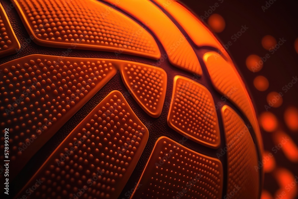 Fototapeta premium Closeup detail of basketball ball texture background. Team sport concept. AI Generation