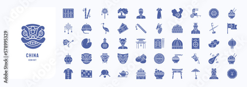 Collection of China culture vector icon set photo