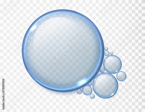 Blue bubble oil or serum isolated on transparent background. Realistic liquid Illuminating serum drop.