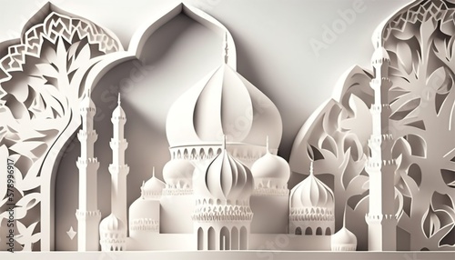 white mosque paper cut art style high detailed contour, digital arts, AI art, generative AI #2