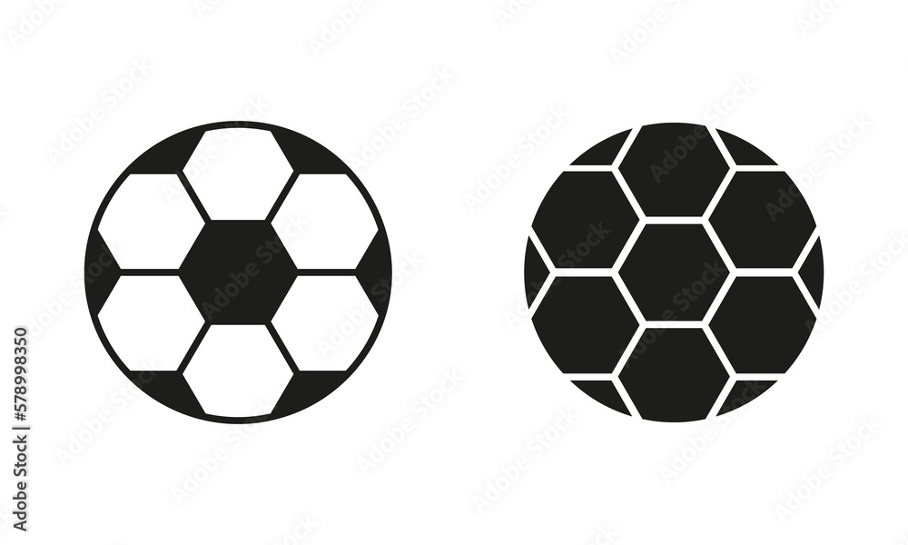 Soccer Ball Black Silhouette and Line Icon Set. Football Ball for Play Sports Game Solid and Outline Symbol Collection on White Background. Isolated Vector Illustration Soccer Ball Black Silhouette and Line Icon Set. Football Ball for Play Sports Game Solid and Outline Symbol Collection on White Background. Isolated Vector Illustration
