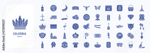 Collection of icons related to Colombia country and culture icon set 
