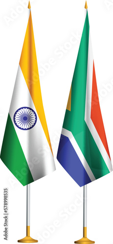 India,South Africa flags together.India,South Africa crossed flags