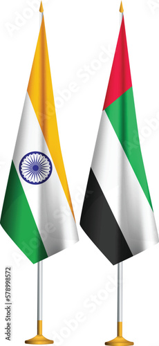 India,United Arab Emirates flags together.India,UAE crossed flags