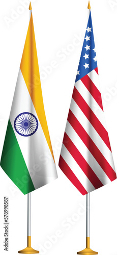 India,USA flags together.India,America crossed flags