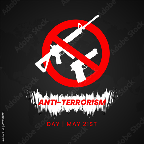 Anti-terrorism day May 21st banner design with guns forbidden illustration
