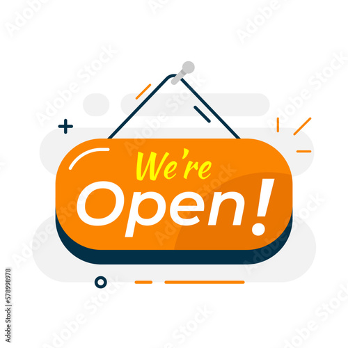 we are open signboard concept illustration flat design editable vector. geometric memphis style