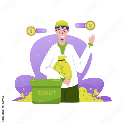 A Muslim pays Zakat of Ramadan flat design