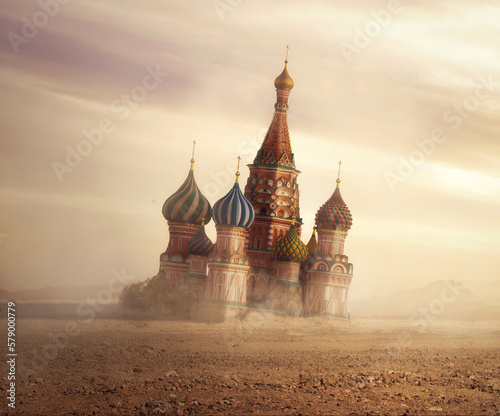 Canvastavla Saint Basil's Cathedral (Kremlin  Russia) destroyed and abandoned in the desert