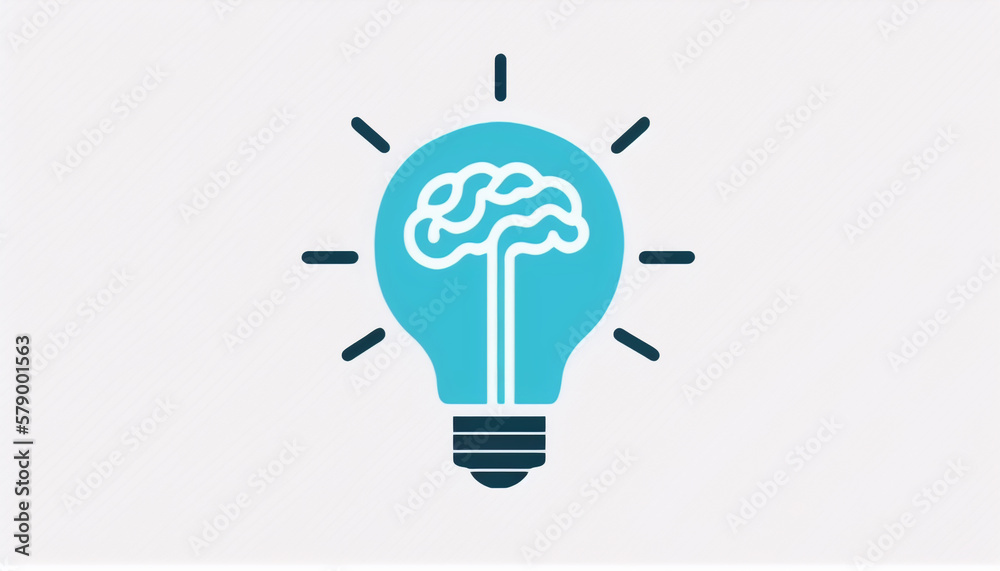 Illustration of brain inside a light bulb. AI generative