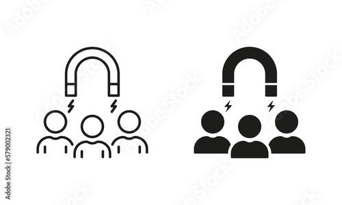 Retention Employee People in Business Company Silhouette and Line Icon. Lead Attract User Customer Pictogram. Magnet Acquisition Potential Client Icon. Editable Stroke. Isolated Vector Illustration