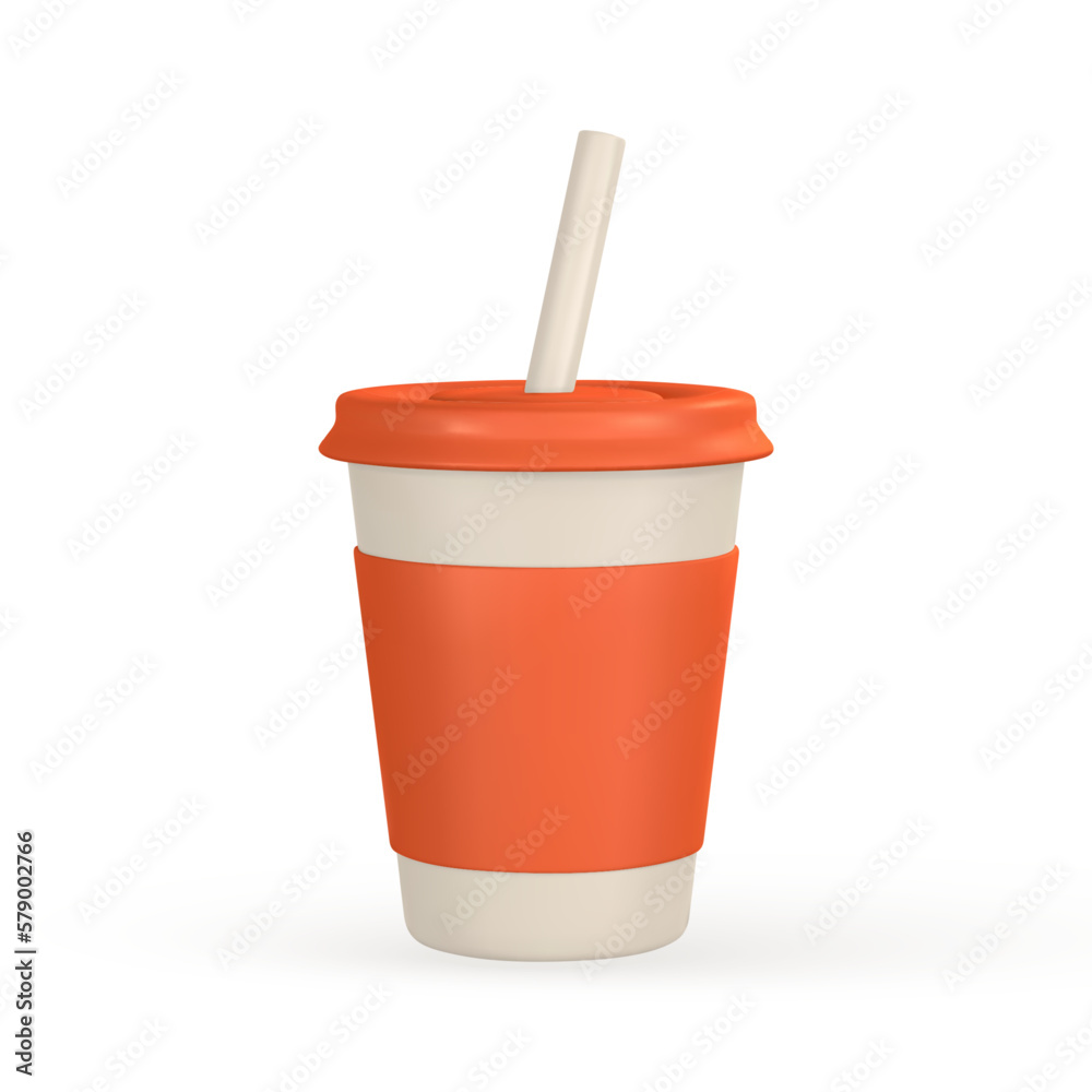 3d realistic paper cup with drinking straw. Glass for soda, juice ...