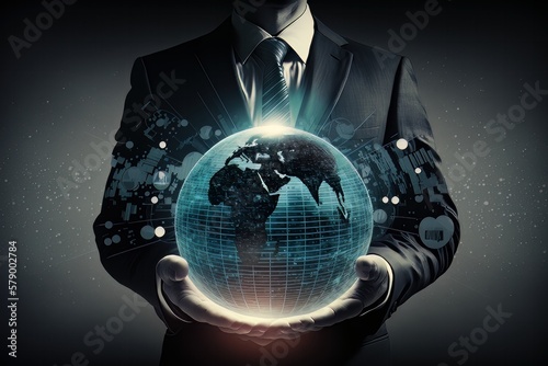 Businessman plan to go worldwide. Company growth. Business international concept. Generative AI