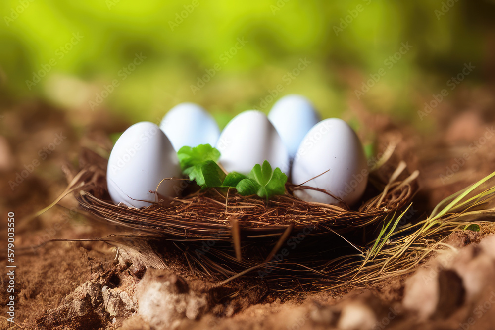 Obraz premium Freshly Laid Chicken Eggs in a Rustic Nest - Farm Fresh Eggs