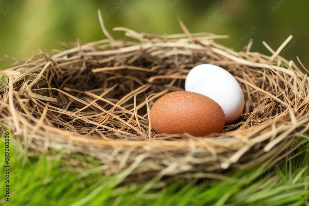Freshly Laid Chicken Eggs in a Rustic Nest - Farm Fresh Eggs Freshly Laid Chicken Eggs in a Rustic Nest - Farm Fresh Eggs