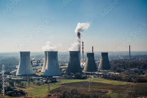 Obraz na płótnie Elektrownia Łaziska na Górnym Śląsku w Polsce w piękny słoneczny zimowy dzień. w salonie