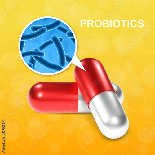Medicine background. Science background. Probiotic background. Microbiome elements with medical pills. Human health background. EPS10 vector
