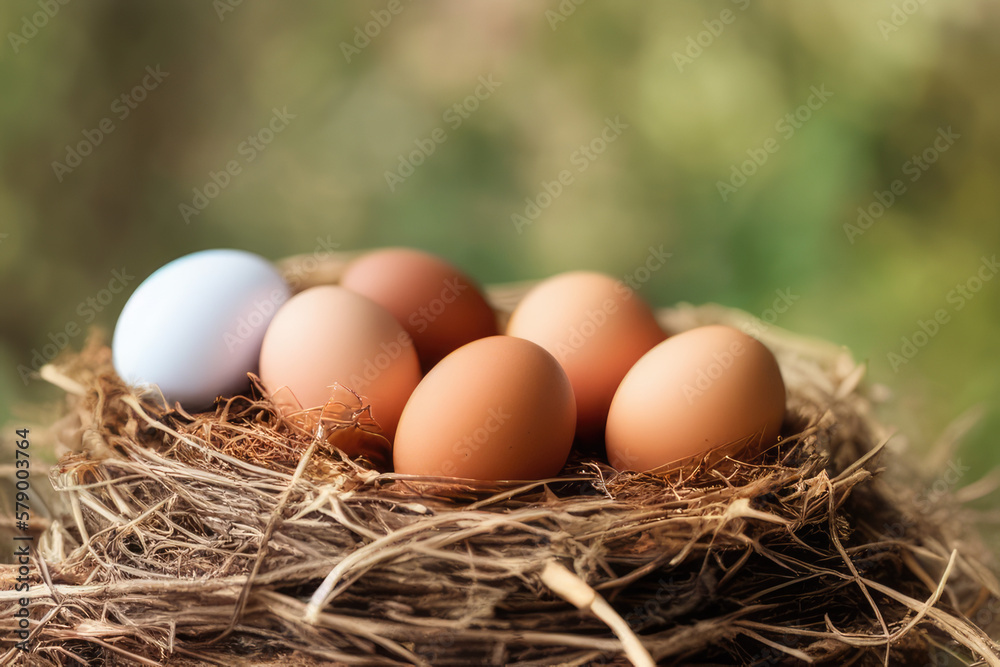 Freshly Laid Chicken Eggs in a Rustic Nest - Farm Fresh Eggs Freshly Laid Chicken Eggs in a Rustic Nest - Farm Fresh Eggs