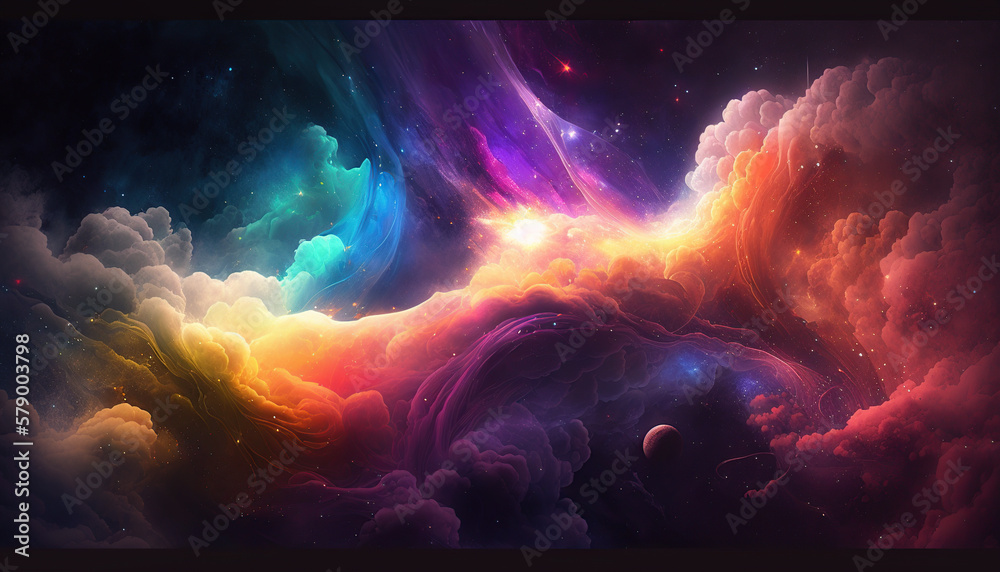 Fototapeta premium Ilustración de un fondo de nebulosas de colores RGB en el espacio profundo. Generative Ai 