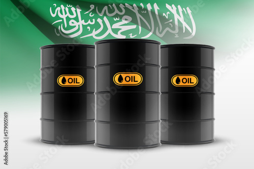 Oil barrel on background with Saudi Arabia flag. Oil industry concept. EPS10 vector