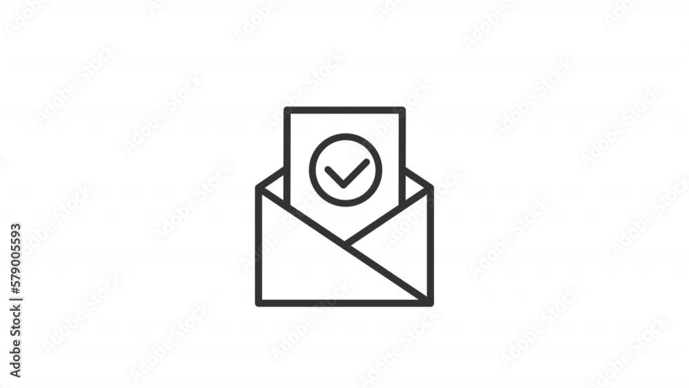 Animated approval letter linear icon. Receive verification paper. Postal notification. Seamless loop HD video with alpha channel on transparent background. Outline motion graphic animation