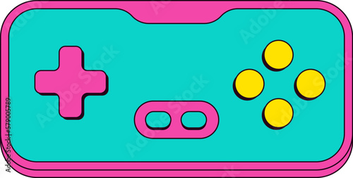 Retro 90s console game pad in modern line style. Vintage joystick vector illustration. Nostalgia for 1990s