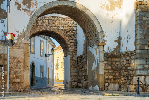 One of 4 entrances to the old town in Faro, Algarve, Portugal