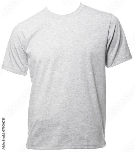 Grey heathered shortsleeve cotton T-Shirt on a mannequin isolated on a white background