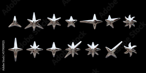 Y2K chrome stars in various shapes. Set of metallic vector elements in retro futuristic style