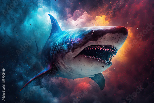 Shark on Space Nebula Wallpaper - Generative AI