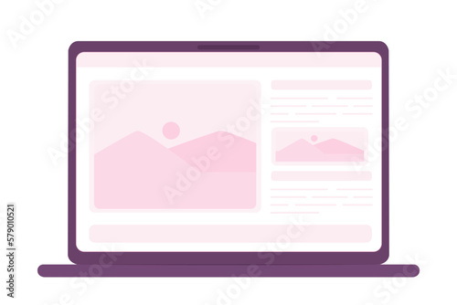 Open laptop with website page semi flat color vector device screen. Editable icon. Full sized element on white. Simple cartoon style spot illustration for web graphic design and animation
