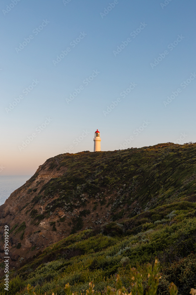 Cape Schanck Lighthouse on the top of the hill, Victoria, Australia.