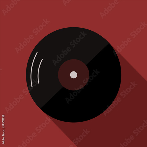 Vinyl plastic plate retro music isolated. Music cassette black and red circle isolated.
