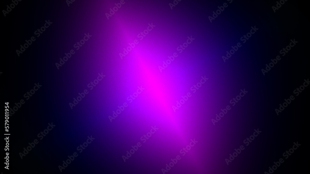 Bright light flare in darkness. Glowing streak on black background. Dark graphic template with bright purple flash for presentation cover poster or web design. Club party lights. Blurred texture shine