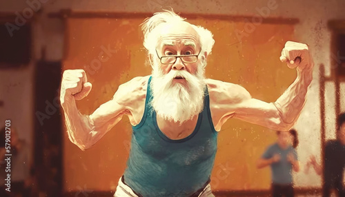 Elderly man exercising in the gym, doing fitness