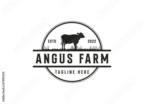 Vintage Cattle Farm Logo Vector Template. Vintage farm logo design vector illustration.