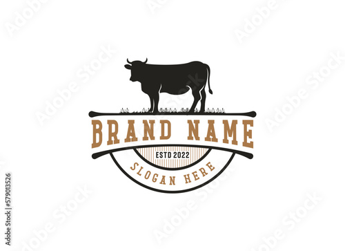 Vintage Cattle Farm Logo Vector Template. Vintage farm logo design vector illustration.