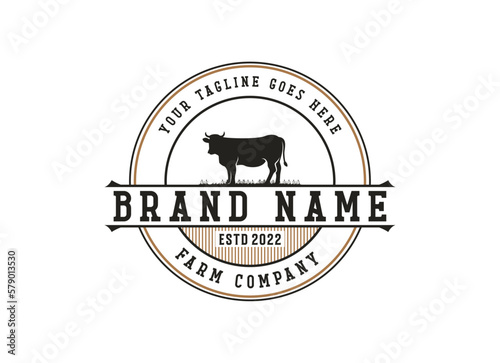 Vintage Cattle Farm Logo Vector Template. Vintage farm logo design vector illustration.