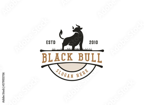 Vintage classic bull longhorn logo design template