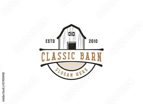 Vintage farm logo design - barn wood building house farm cow cattle