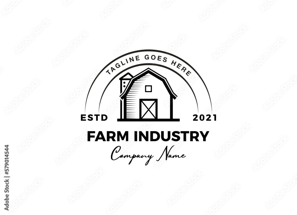 Fototapeta premium Vintage farm logo design - barn wood building house farm cow cattle