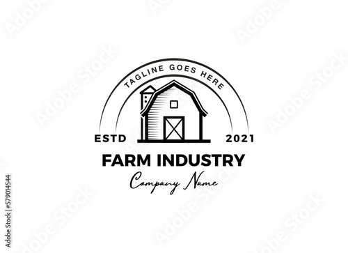 Vintage farm logo design - barn wood building house farm cow cattle