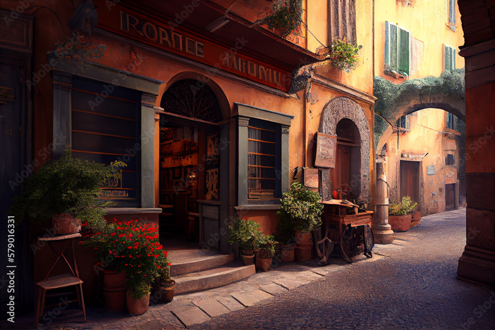 Fototapeta premium European artistic architechture streets buildings shops