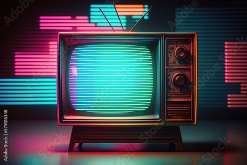Fotobehang 80s Retro wave style background displayed on vintage computer screen